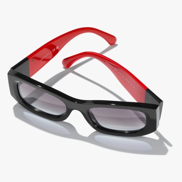 Chanel Rectangle Black / Red Sunglasses - Picture 1 of 8